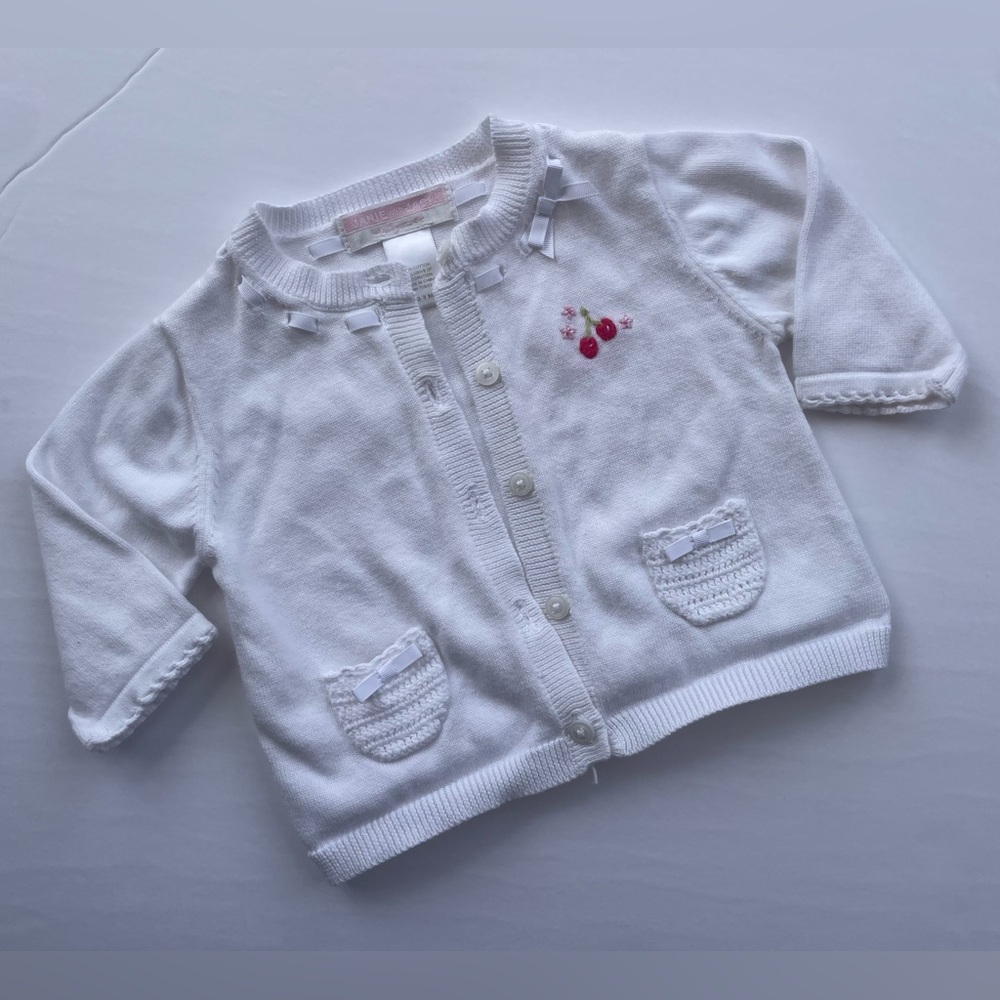 Janie and Jack Classic White Girls' Cardigan with Cherry Embroidery